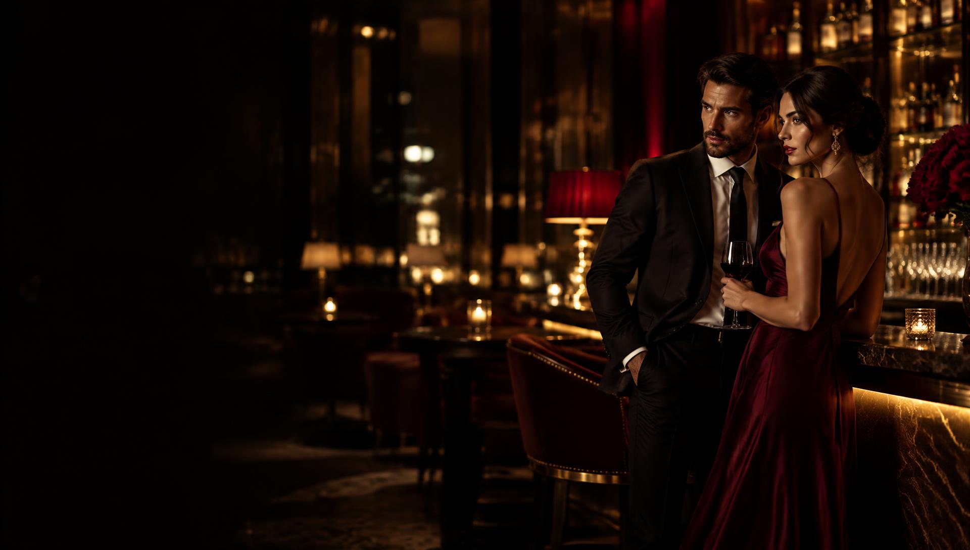 Elegant couple in a luxury bar at night
