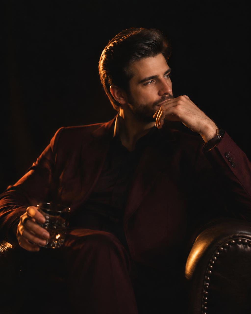 Elegant, thoughtful man in a lounge